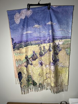 Wheat Fields With Reaper By Van Gogh Shawl Scarf Faux Cashmere
