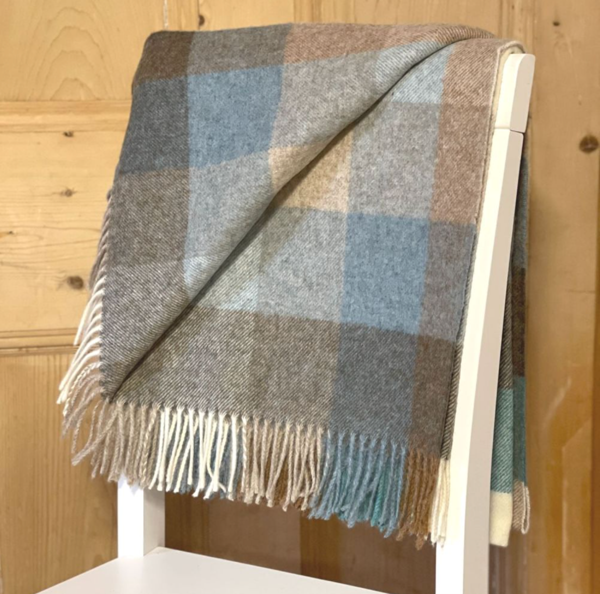 Bronte by Moon Duck Egg Blue Harlequin Shetland Wool Throw Blanket
