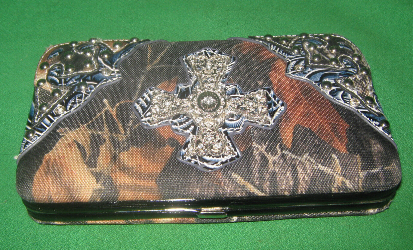 Silver Tone Cross Studded Cowgirl Clutch Purse - Trendy Embellished Design-image