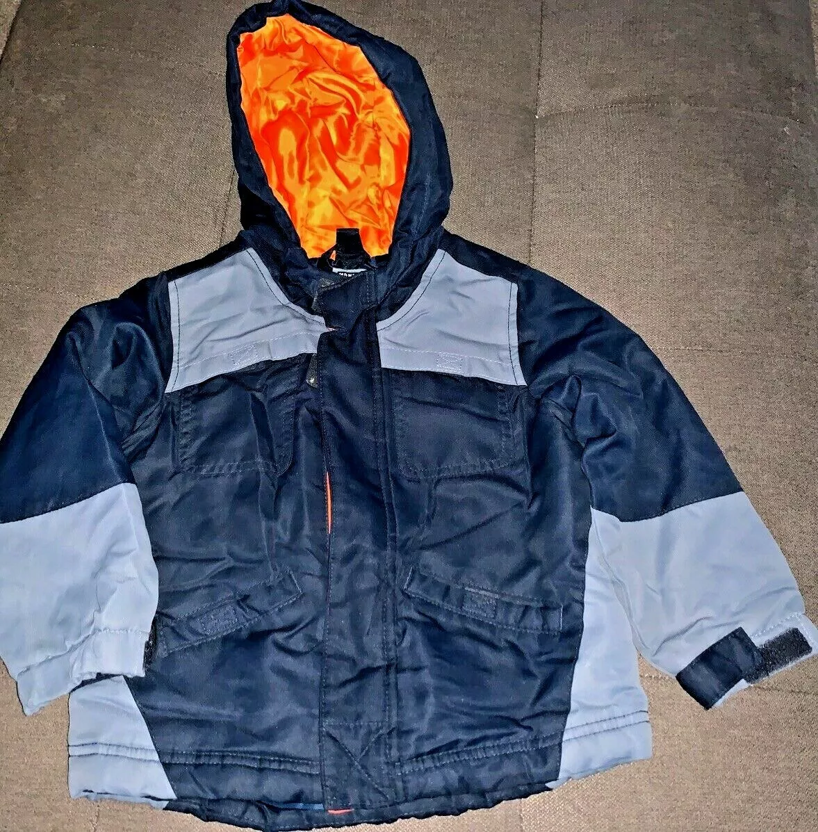 OLD NAVY boys Orange Lined Navy Blue Light Jacket Hood Winter Coat Size 4t kh2