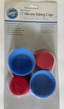 WILTON MINI ROUND SILICONE BAKING CUPS Red/Blue- Set/12- NIP- NEW