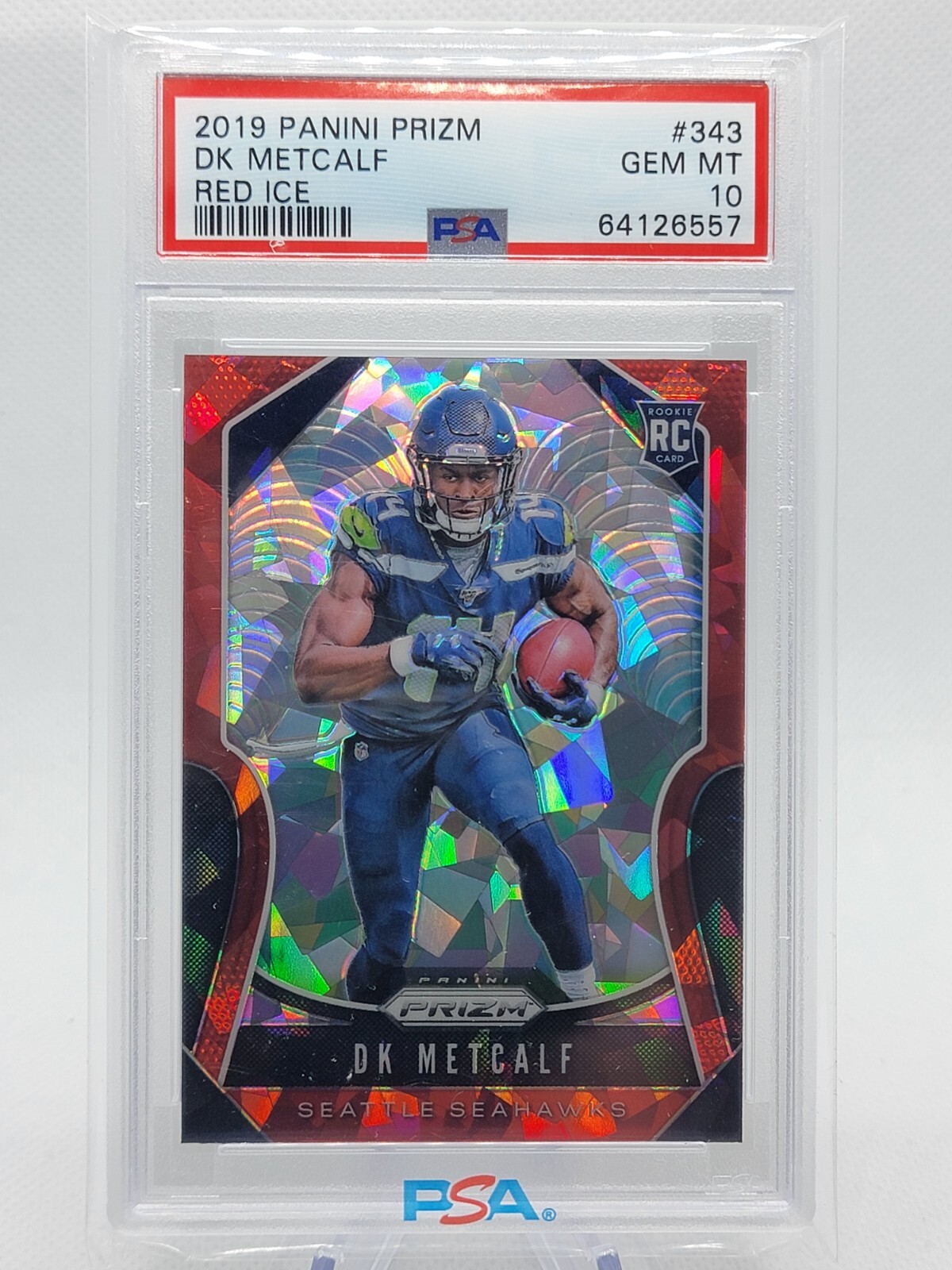 2019 Panini Prizm Red Cracked Ice DK METCALF Seattle Seahawks PSA 10 RC #343