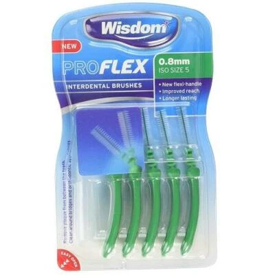 Wisdom Pro Flex Interdental Brush - 0.80mm Green - 5 Brushes Per Pack