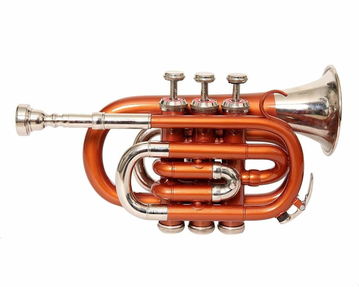 SALE !! MINI POCKET TRUMPET POCKET MADE OF PURE BRASS ORANGE 