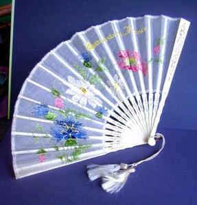 Souvenir Fan Of France "IN OS AND Embroidery Fabric