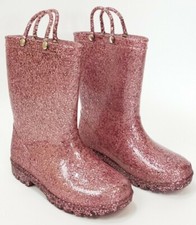 Storm Kidz Girls Rain Boots Rose Glitter Waterproof Pull On Mid Calf Round Toe 1