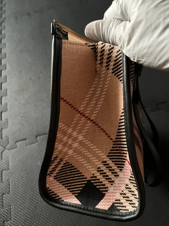 Spartina 449 Daufuskie Island Linen Leather Blush Plaid Black Trim Purse Telfair - Image 4 of 4