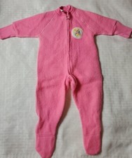 VINTAGE Fleece Footed Pajamas Sleeper Pink Footie Girls 6 Mos 1980s Bunny Fuzzy