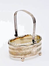 Antique Victorian 19th C.  Silver Plated Sugar Basket with Glass Insert- 7.5in