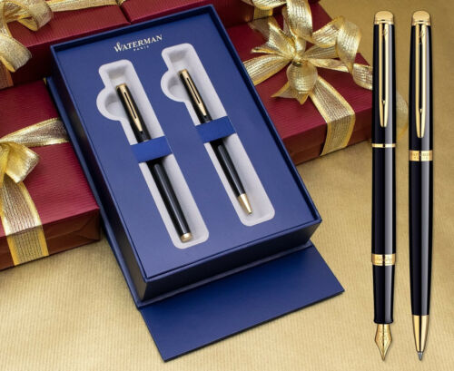 Waterman Hemisphere Fountain & Ballpoint Pen Gift Set - Gloss Black Gold Trim - Picture 1 of 1