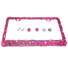 3D Bling Pink Rhinestones License Plate Frame Cover Crystals Diamond Hot  Roses
