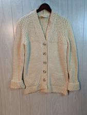 Vintage Gaeltarra Handloomed Wool Aran Cardigan Sweater Cable Knit Cream XL