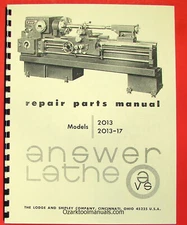 LODGE & SHIPLEY Answer Metal Lathe 2013, 2013-017 Repair Parts Manual 0823