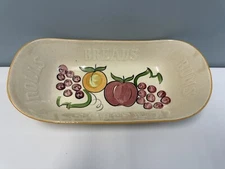 Vintage Los Angeles Potteries Bread Bowl Tray, Cream W/ Fruit Designs