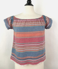 Anthropologie dra Los Angeles Embroidered Boho Elastic Neck Top SMALL Fringe