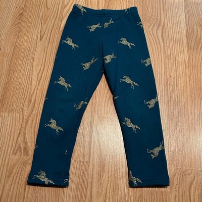 Carters Kid Girls Teal Blue Gold Glitter Unicorn Fleece Lined Leggings Size 5