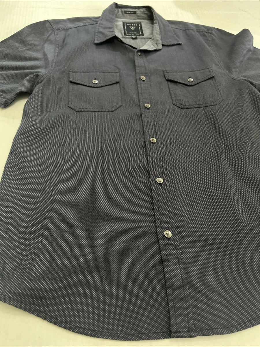 Camisa Guess Manga Corta Abotonada Negra Gris Talla M Calce Ajustado