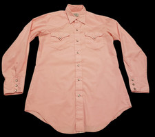 Vtg H Bar C Shirt Mens M 15.5-33 Pink Pearl Snap Ranchwear Western Cowboy 70's