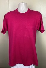 Vtg 90s Fruit Of The Loom Plain Pink Pocket T-Shirt L Fuchsia Blank Made in USA