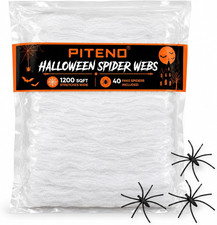 Piteno 1200 sqft Spider Webs Halloween Decorations with 40 Fake White
