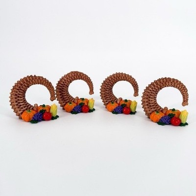 Thanksgiving Harvest Cornucopia Standing Napkin Rings Set of 4