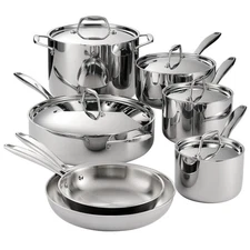 Signature Tri-Ply Clad Stainless Steel 12-Piece Cookware Set with Lids, Pots ...