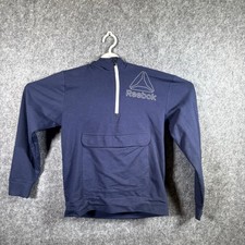 Reebok Victory Hoodie Boys XL Blue 1/4 Zip Front Pocket Spell-Out Logo Graphic