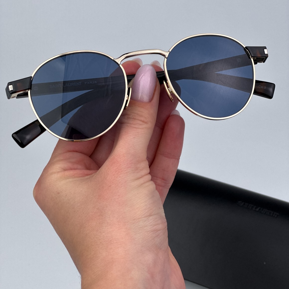 Saint Laurent Women Sunglasses Gold Havana Blue Oval SL707 004 BRAND NEW