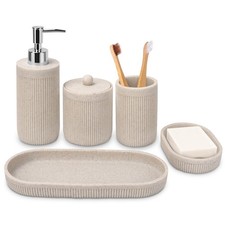 Bathroom Accessory Set 5Pcs- Lotion Soap Dispenser,Toothbrush Holder,Qtip Hol...