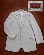 Chaps by Ralph Lauren Mens Wool Blend Blazer Size 42R Gray Gold Buttons Usa Made