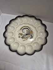  Deviled Egg Plate Platter Dish Sims Ceramic Rooster Apple Valley