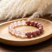 Rhodonite Rose Quartz Stretch Bracelet Self-Love Beaded 8mm Gift For Women