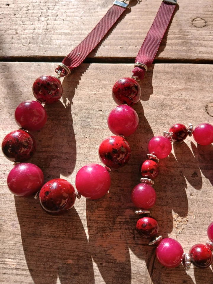 Gargantilla Collar y Pulsera Vintage Laura Ashley Morello Cereza Cuentas Redondas Foto 2 de 4