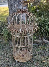 Vintage Wrought Iron Bird Cage Huge Domed Top Victorian Perch 41" Tall Patina