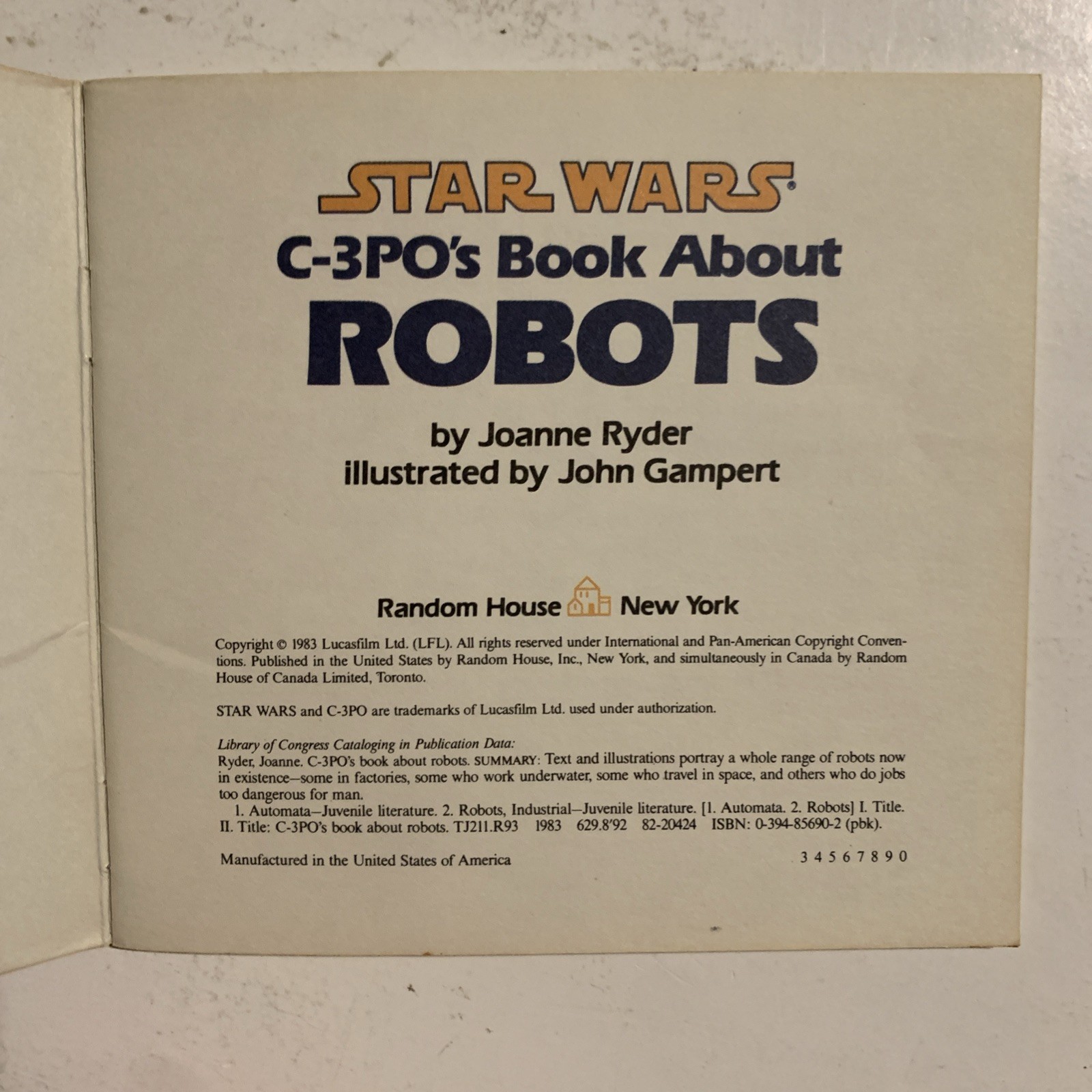1983 Star Wars C-3PO'S Book about Robots by Joanne Ryder Random House PB Vintage