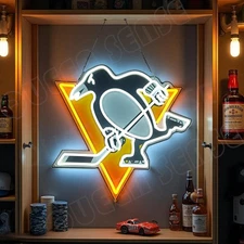 16"x15" Pittsburgh Penguins LED Neon Sign With Dimmer USB Powered Light Wall VL