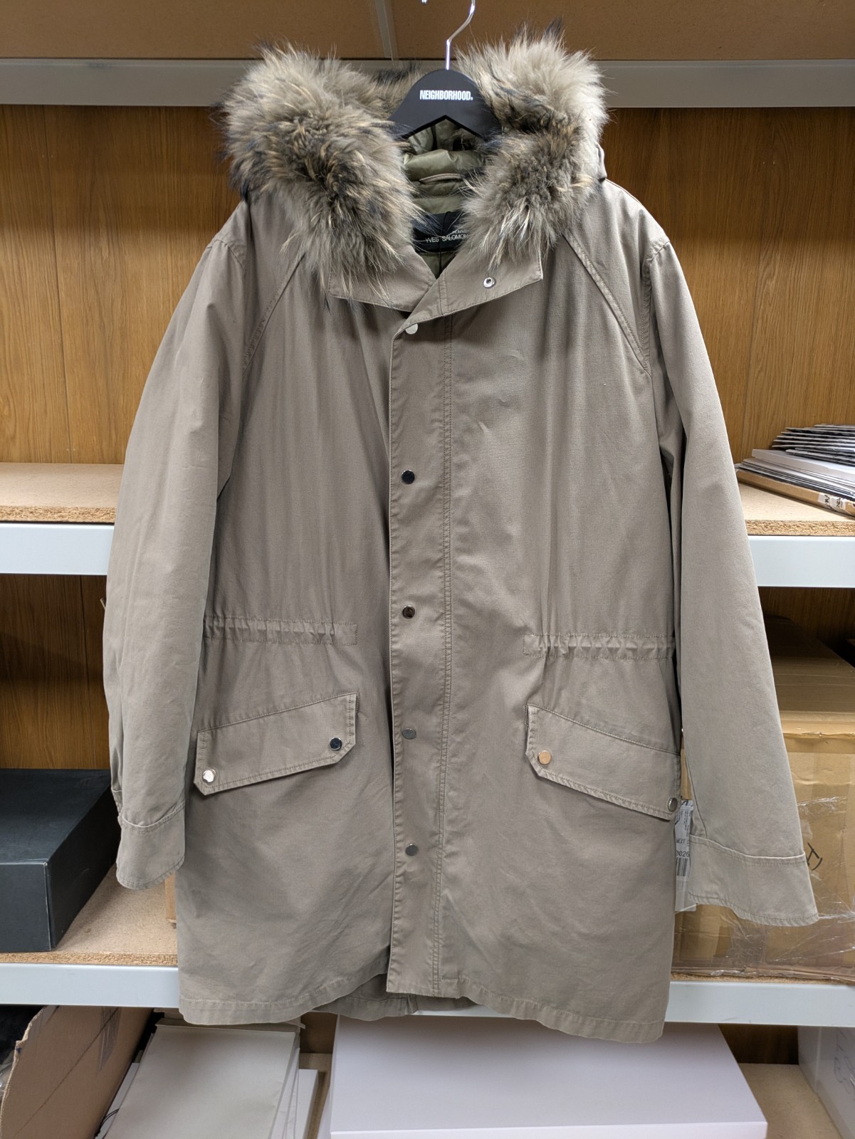 yves salomon parka verde militare giacca cappotto 54 OTTIME CONDIZIONI PELLICCIA XXL