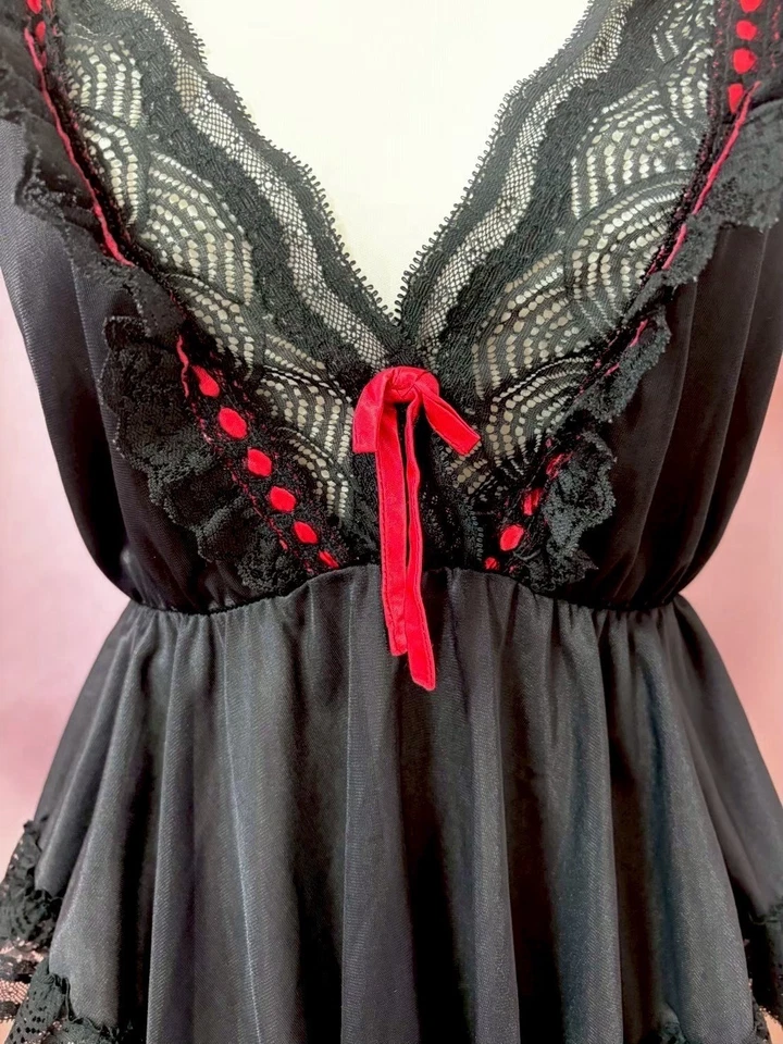 Babydoll Cinta Medianoche Años 70 De Colección EE. UU. Fairycore Coquette Elegante Kawaii Y2K Foto 4 de 4