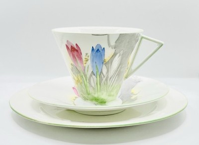 Shelley Bone China Trio / Pat: UR. 2164 Krokus / Eve Form / Art Deco 30er Jahre / sehr guter Zustand