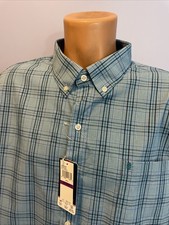 NWT NEW IZOD L/S Button Dress Casual Shirt BLUE Plaid XXL WRINKLE FREE STRETCH