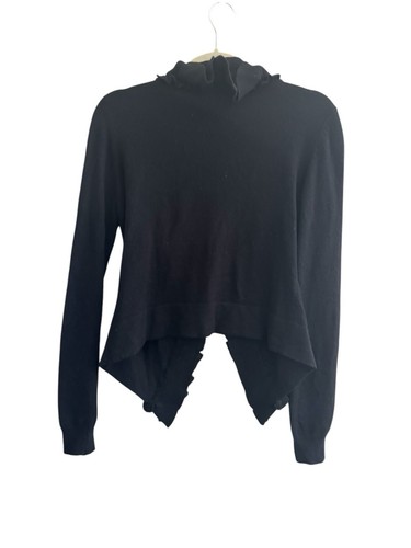 Anthropologie Sparrow Medium Black Cardigan Sweater Ruffle Cashmere Blend #4357 - Picture 4 of 10