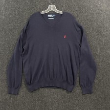 Polo Ralph Lauren Sweater Men's XL Navy Blue Pima Cotton V Neck Knit Pullover