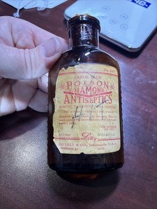 Antique Eli Lilly Amber Poison Bottle With Paper Label