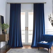 Royal Blue Velvet Curtains 96 inches Long Luxury Room Darkening for Bedroom L...