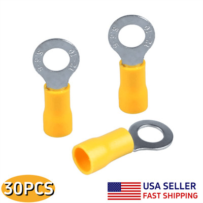 30PCS Preinsulated Vinyl Ring Terminals 1/4'' 6mm Crimp 12-10AWG Wire Connectors