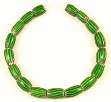 17 Old Venetian  Green Watermelon CHEVRON Glass African Trade Beads