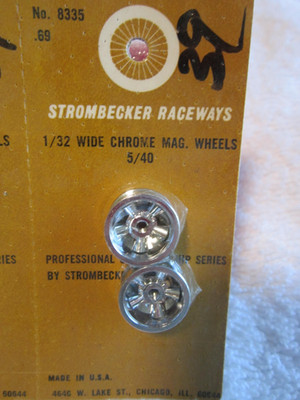 STROMBECKER 1/32 WIDE CHROME MAG WHEELS 5/40 PART N# 8335  N.O.S