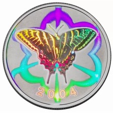 2004 Canadian 50-Cent Tiger Swallowtail Butterfly Sterling Silver Hologram Coin