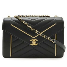 Chanel Lambskin Chevron Chain Shoulder Bag Women Black One Size