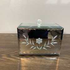 Vintage Etched Cut Mirrored Jewelry Trinket Box